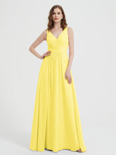 V-neck Chiffon Bridesmaid Dress with Bow Back Lemon