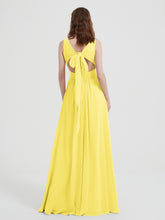 V-neck Chiffon Bridesmaid Dress with Bow Back Lemon