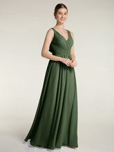 V-neck Chiffon Bridesmaid Dress with Bow Back Olive Green