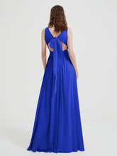 V-neck Chiffon Bridesmaid Dress with Bow Back Royal Blue