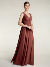 V-neck Chiffon Bridesmaid Dress with Bow Back Terracotta
