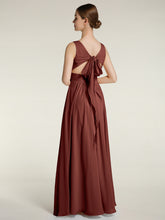 V-neck Chiffon Bridesmaid Dress with Bow Back Terracotta