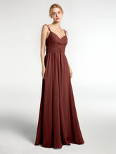 Double Straps Chiffon Long Bridesmaid Dress Terracotta