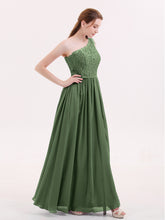 Lace Top Chiffon Skirt Dresses with Slit Olive Green
