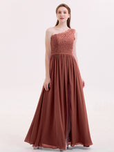 Lace Top Chiffon Skirt Dresses with Slit Terracotta