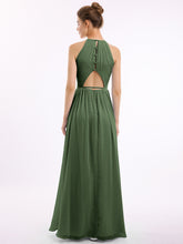Halter Chiffon Gown Triangular Open Back Olive Green