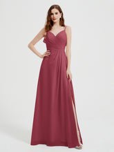 Spaghetti Strap Chiffon Bridesmaid Dress with Slit Cinnamon Rose