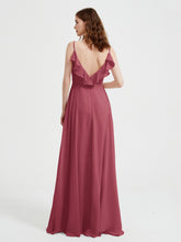 Spaghetti Strap Chiffon Bridesmaid Dress with Slit Cinnamon Rose