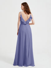 Spaghetti Strap Chiffon Bridesmaid Dress with Slit Periwinkle