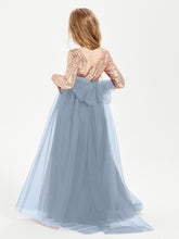 Sparkling Sequined Junior Bridesmaids Gown Dusty Blue