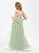 Sparkling Sequined Junior Bridesmaids Gown Dusty Sage