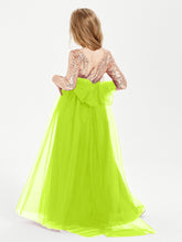 Sparkling Sequined Junior Bridesmaids Gown Lime Green