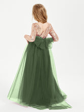 Sparkling Sequined Junior Bridesmaids Gown Olive Green