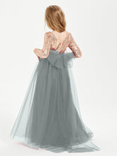 Sparkling Sequined Junior Bridesmaids Gown Steel Grey