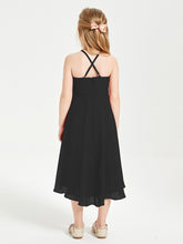 Tea Length Junior Bridesmaid Dresses with Asymmetrical Skirts Black