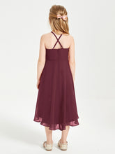 Tea Length Junior Bridesmaid Dresses with Asymmetrical Skirts Cabernet