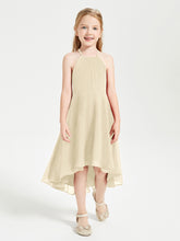 Tea Length Junior Bridesmaid Dresses with Asymmetrical Skirts Champagne