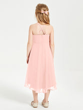 Tea Length Junior Bridesmaid Dresses with Asymmetrical Skirts Coral
