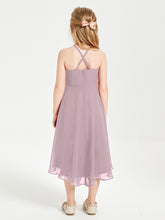 Tea Length Junior Bridesmaid Dresses with Asymmetrical Skirts Dusk