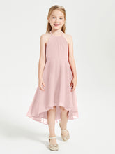 Tea Length Junior Bridesmaid Dresses with Asymmetrical Skirts Dusty Rose