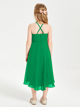 Tea Length Junior Bridesmaid Dresses with Asymmetrical Skirts Emerald