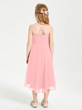 Tea Length Junior Bridesmaid Dresses with Asymmetrical Skirts Flamingo