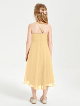 Tea Length Junior Bridesmaid Dresses with Asymmetrical Skirts Gold