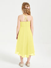 Tea Length Junior Bridesmaid Dresses with Asymmetrical Skirts Lemon