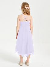 Tea Length Junior Bridesmaid Dresses with Asymmetrical Skirts Lilac