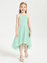 Tea Length Junior Bridesmaid Dresses with Asymmetrical Skirts Mint Green