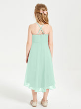 Tea Length Junior Bridesmaid Dresses with Asymmetrical Skirts Mint Green