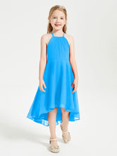Tea Length Junior Bridesmaid Dresses with Asymmetrical Skirts Ocean Blue