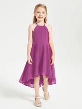 Tea Length Junior Bridesmaid Dresses with Asymmetrical Skirts Orchid