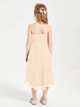 Tea Length Junior Bridesmaid Dresses with Asymmetrical Skirts Peach