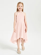 Tea Length Junior Bridesmaid Dresses with Asymmetrical Skirts Pearl Pink