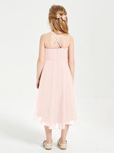 Tea Length Junior Bridesmaid Dresses with Asymmetrical Skirts Pearl Pink