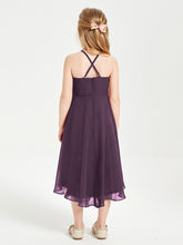 Tea Length Junior Bridesmaid Dresses with Asymmetrical Skirts Plum