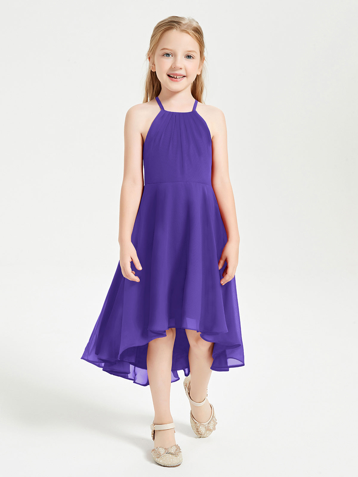 Knee-Length Junior Bridesmaid Dresses With Bowknot Straps Pearl Pink