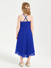Tea Length Junior Bridesmaid Dresses with Asymmetrical Skirts Royal Blue