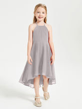 Tea Length Junior Bridesmaid Dresses with Asymmetrical Skirts Silver
