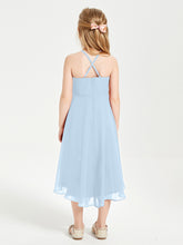 Tea Length Junior Bridesmaid Dresses with Asymmetrical Skirts Sky Blue