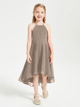 Tea Length Junior Bridesmaid Dresses with Asymmetrical Skirts Taupe