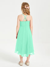 Tea Length Junior Bridesmaid Dresses with Asymmetrical Skirts Turquoise