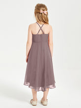 Tea Length Junior Bridesmaid Dresses with Asymmetrical Skirts Vintage Mauve