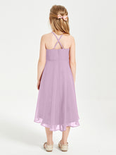 Tea Length Junior Bridesmaid Dresses with Asymmetrical Skirts Wisteria