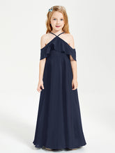Off-the-Shoulder Long Dresses for Junior Bridesmaids Dark Navy