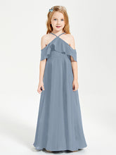 Off-the-Shoulder Long Dresses for Junior Bridesmaids Dusty Blue