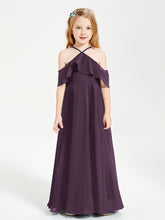 Off-the-Shoulder Long Dresses for Junior Bridesmaids Plum