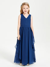 Boho Sleeveless Junior Chiffon Bridesmaids Gown Dark Navy