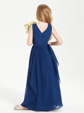 Boho Sleeveless Junior Chiffon Bridesmaids Gown Dark Navy